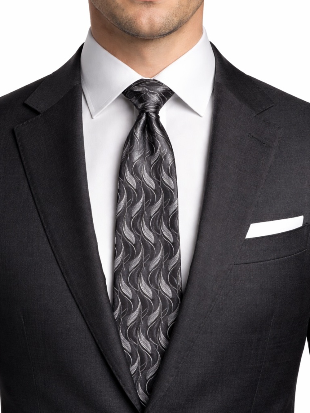 Pierre Cardin Black Silver Wave Silk Tie Mens Formal Luxe